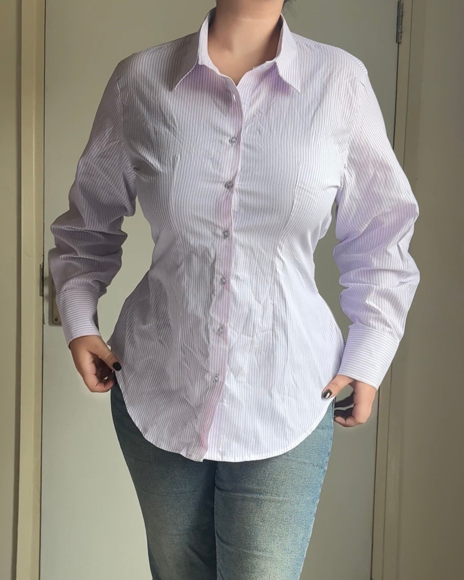Lavender Striped Fitted Shirt