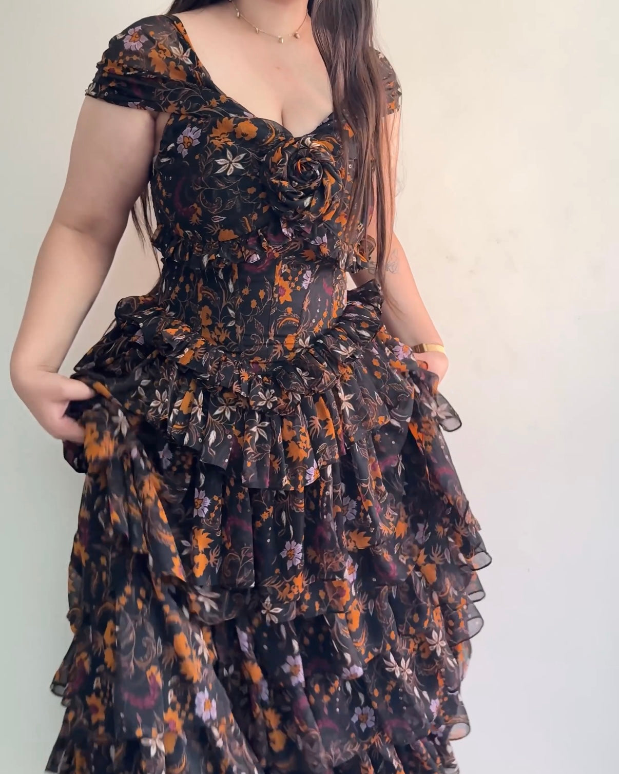 Midnight Bloom Ruffle Gown