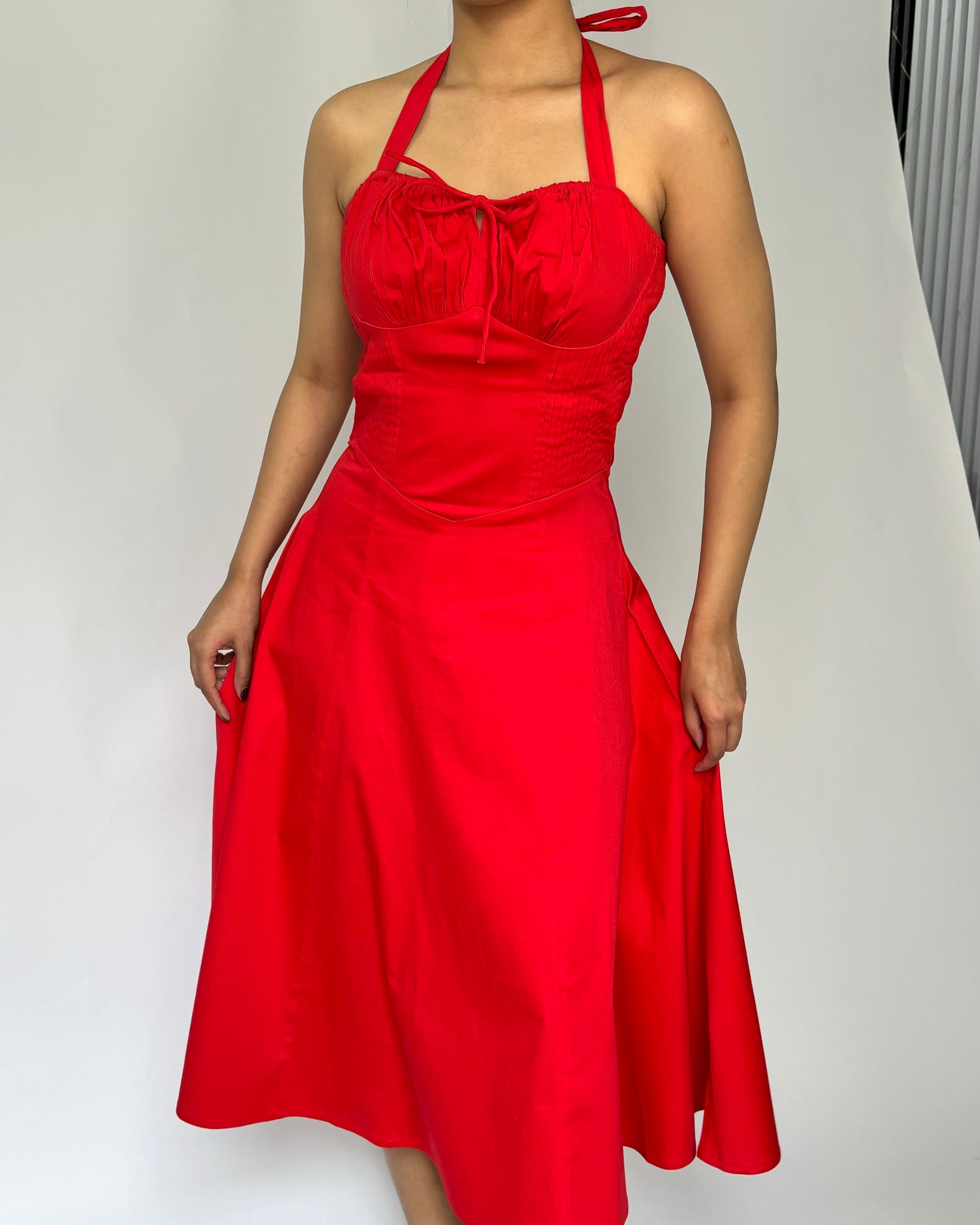 Elara Red Rose Halter Sundress