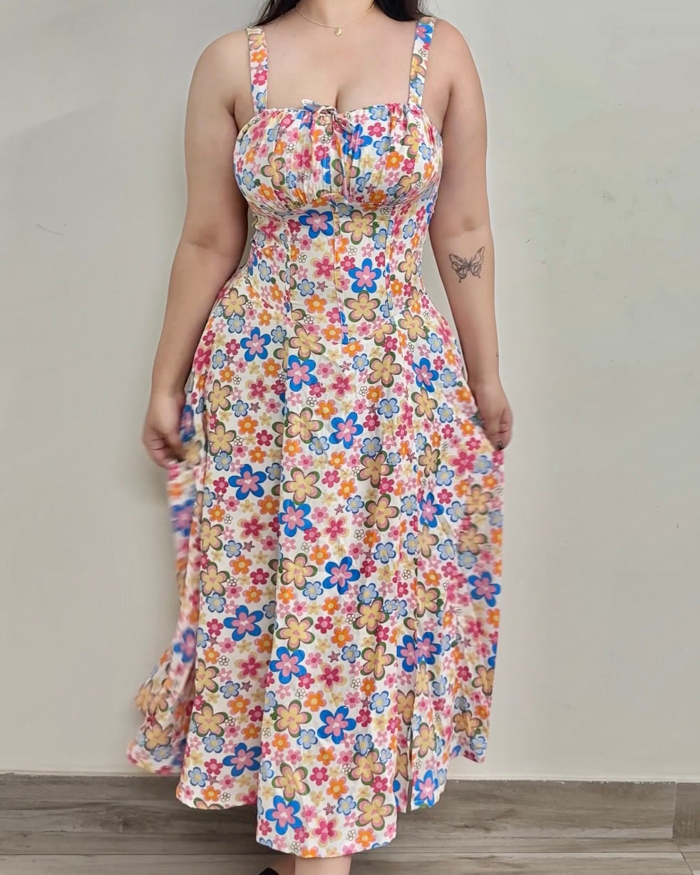Penelope Ivory Floral Print Bustier Sundress