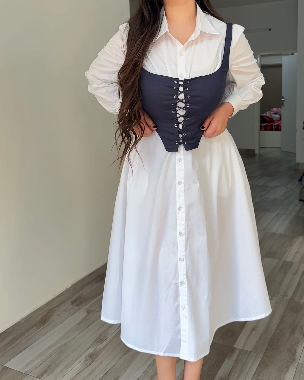 Luma White Cotton Corset Shirt Dress
