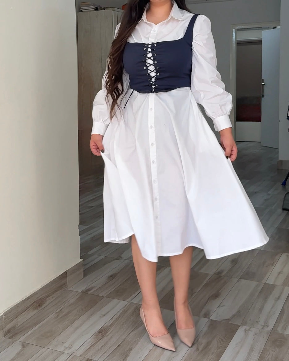 Luma White Cotton Corset Shirt Dress