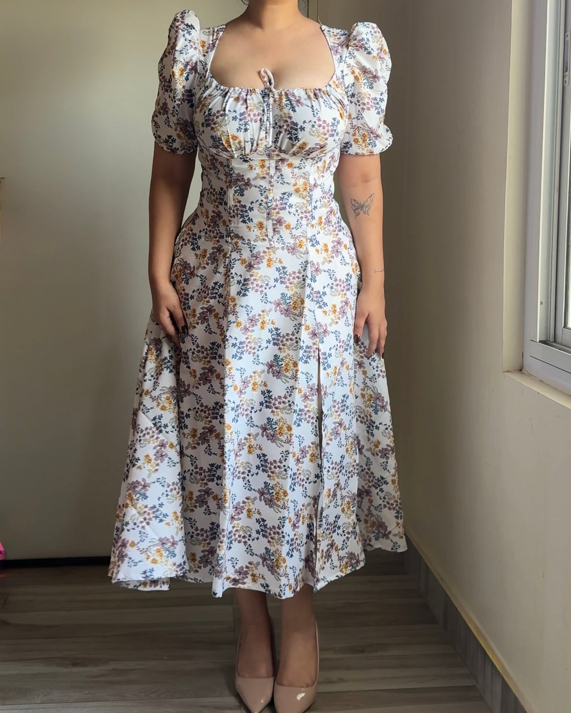 Tallulah Daisy Floral Print Puff Sleeves Midi Sundress