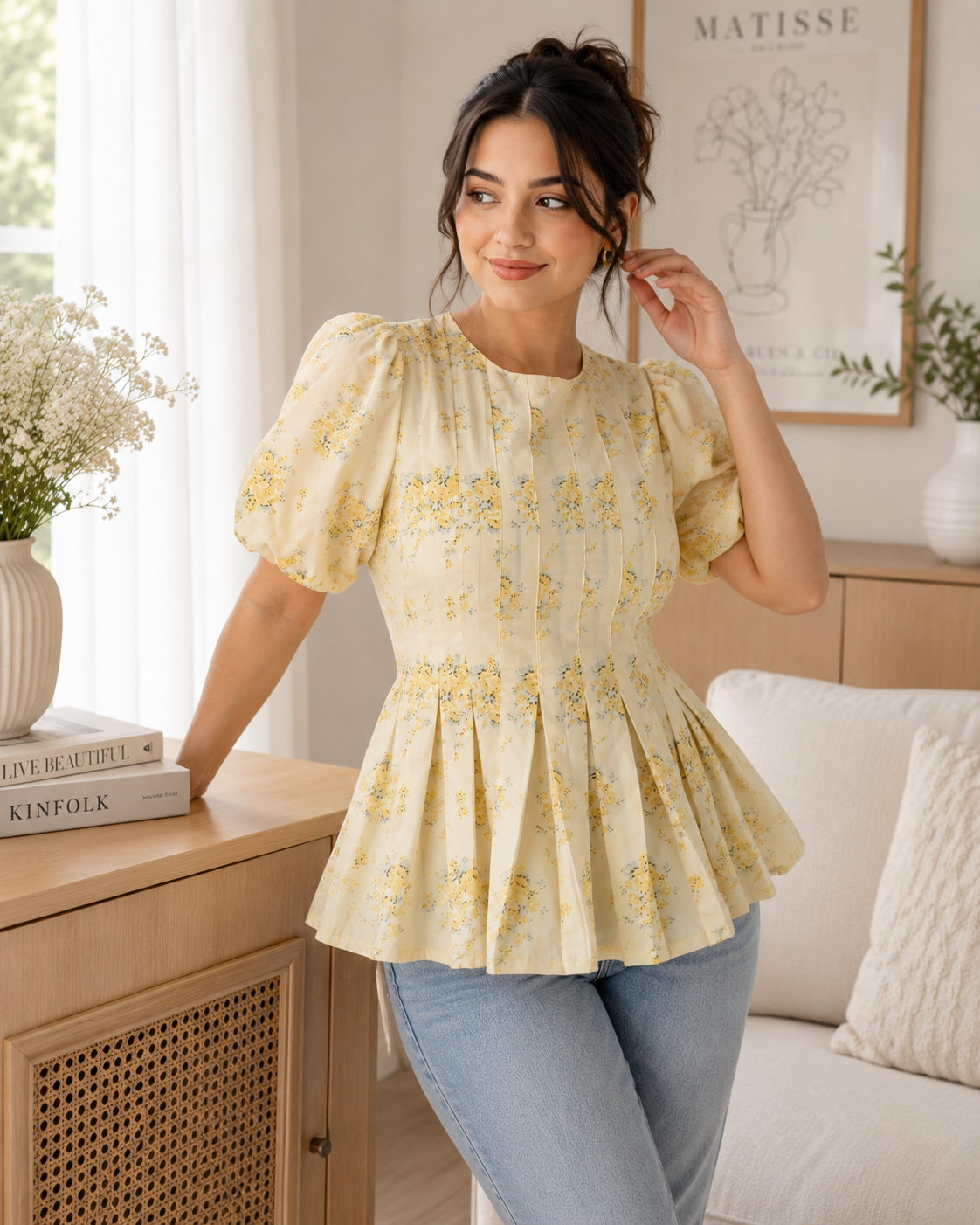 Catarina Yellow Floral Peplum Top