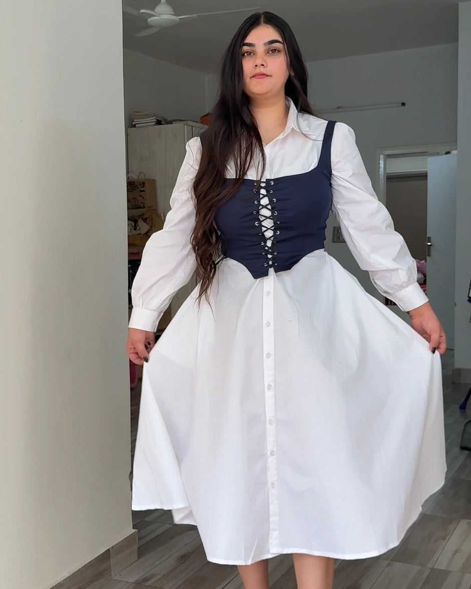 Luma White Cotton Corset Shirt Dress