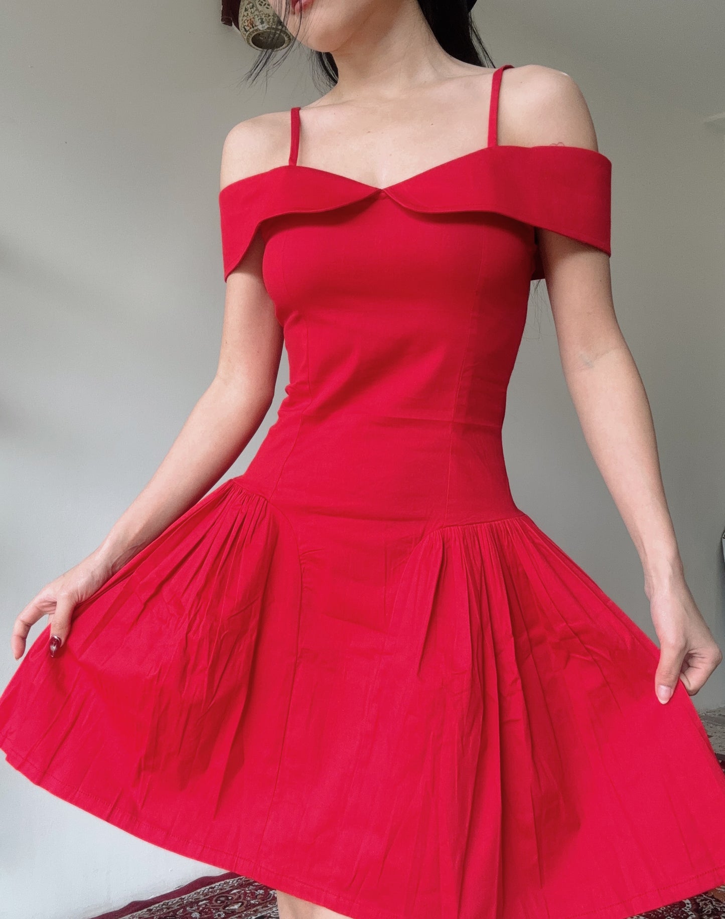 Elida Red Rose Off Shoulder Mini Dress