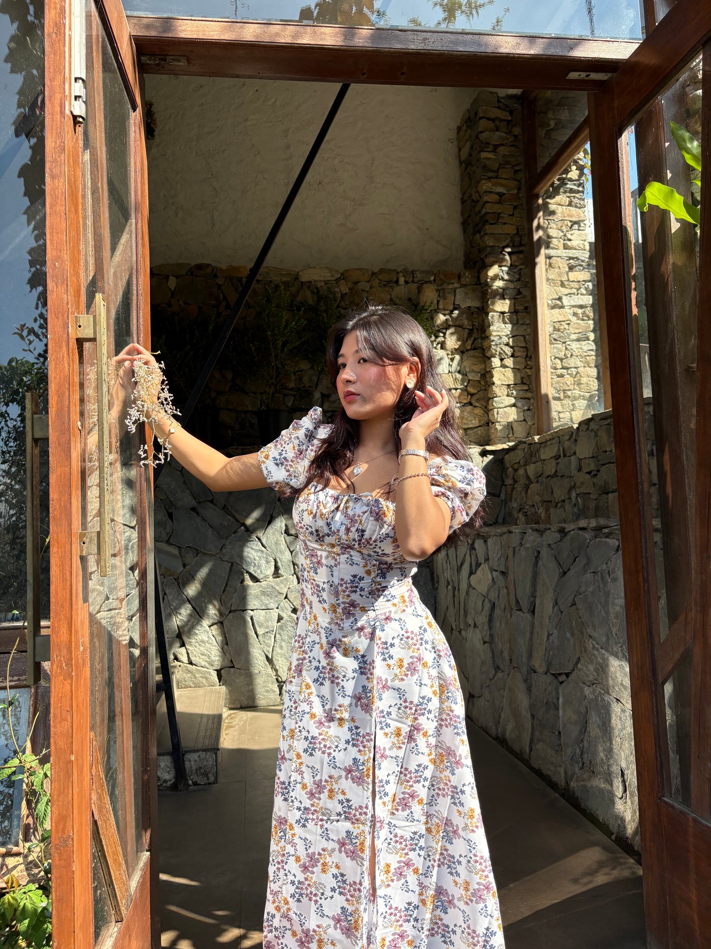 Tallulah Daisy Floral Print Puff Sleeves Midi Sundress