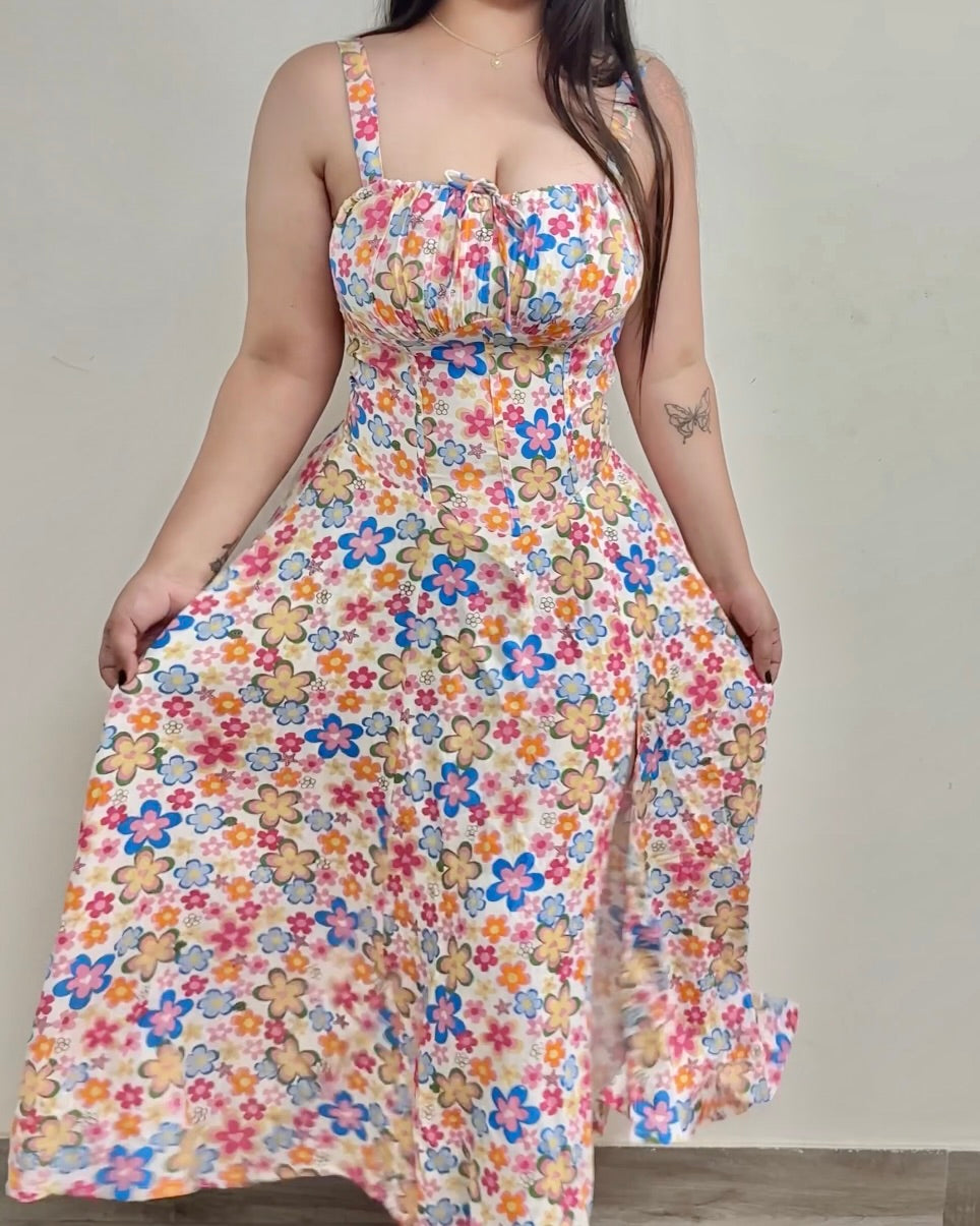 Penelope Ivory Floral Print Bustier Sundress