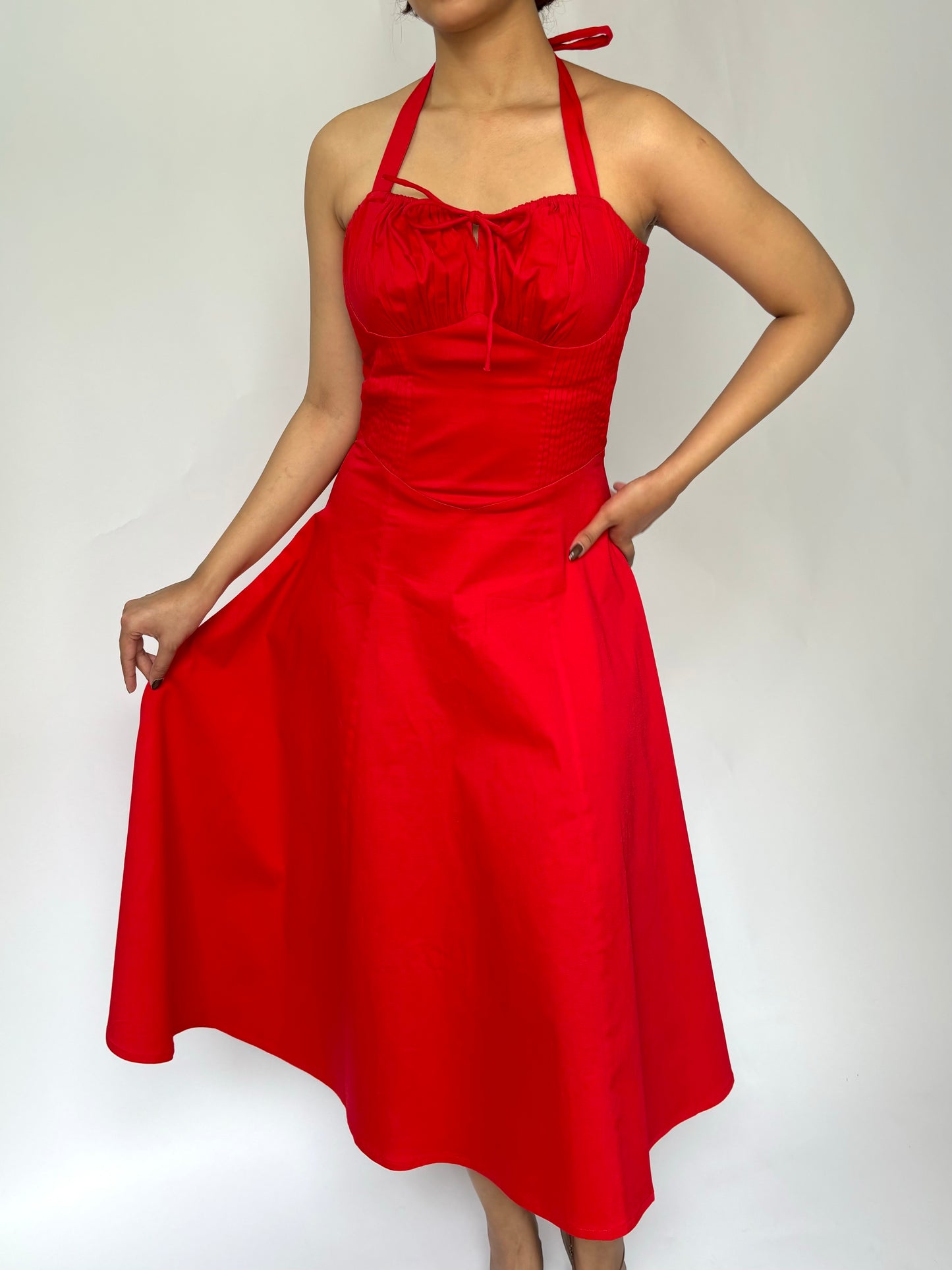 Elara Red Rose Halter Sundress
