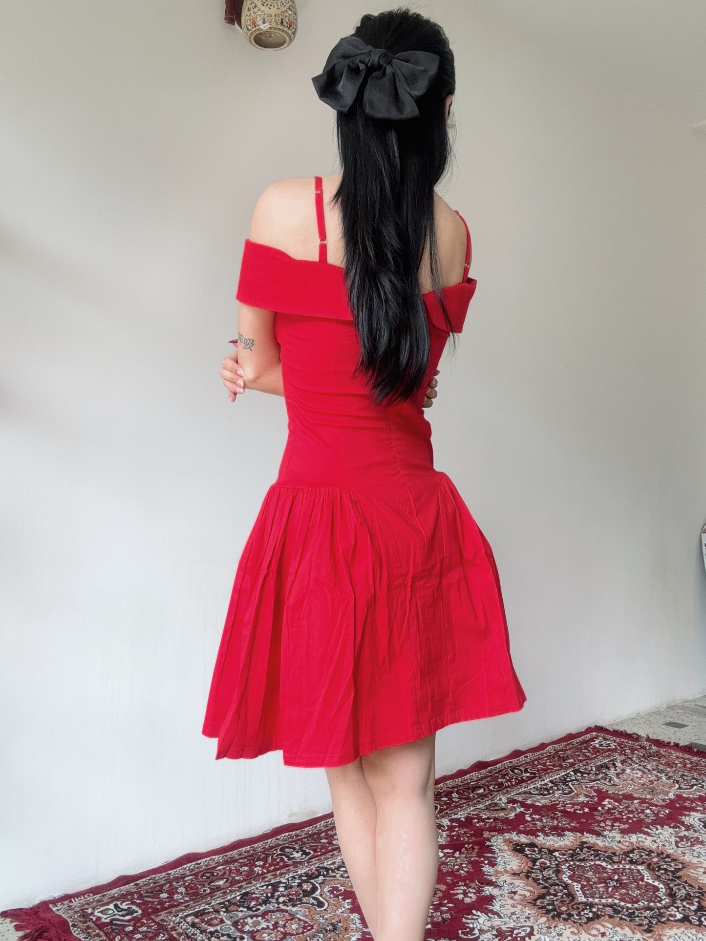 Elida Red Rose Off Shoulder Mini Dress