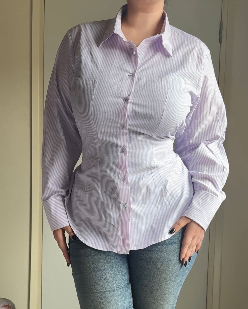 Lavender Striped Fitted Shirt