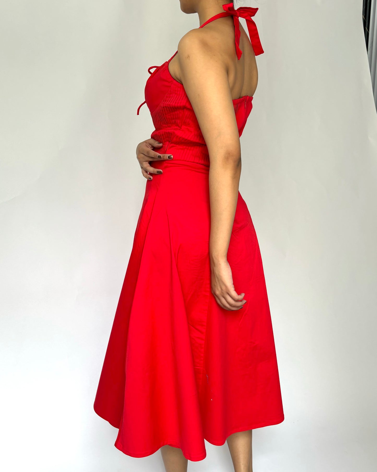 Elara Red Rose Halter Sundress