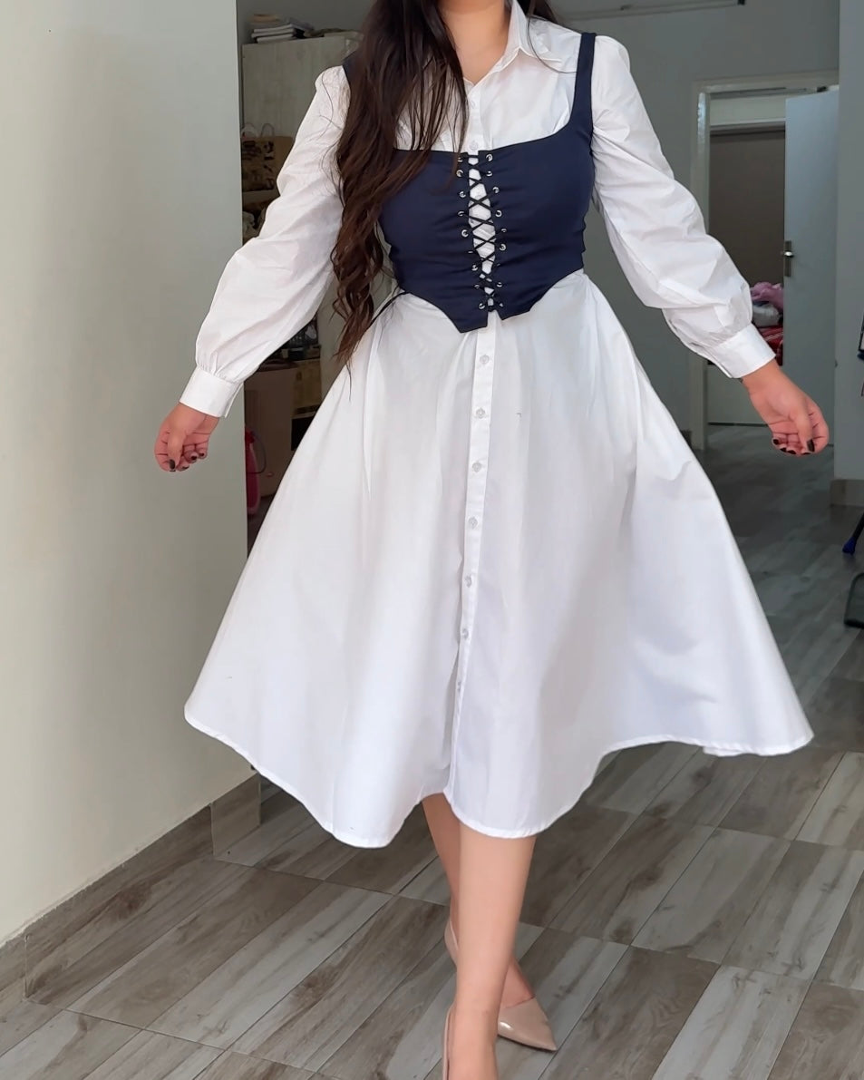 Luma White Cotton Corset Shirt Dress