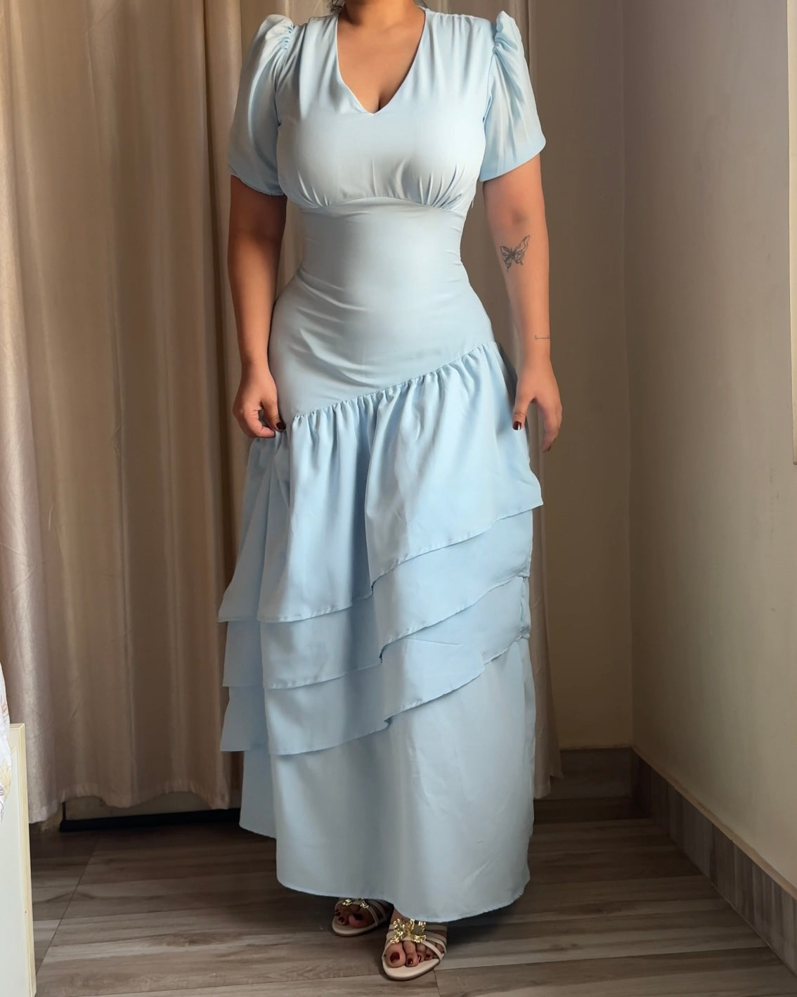 Senorita Powder Blue Ruffle Maxi Dress