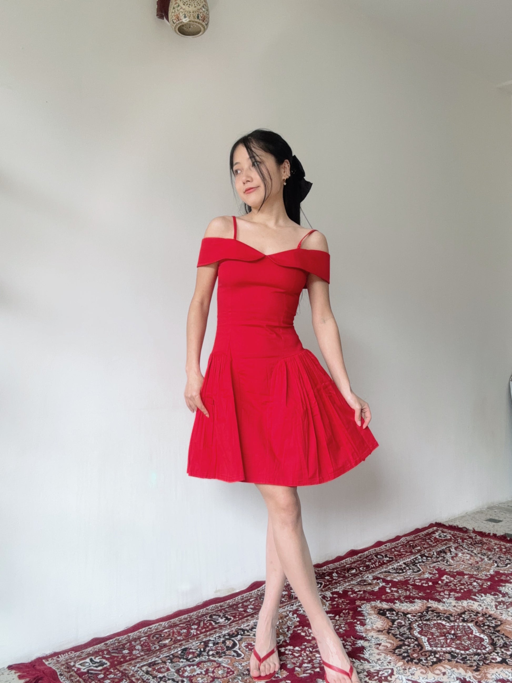 amazon red off shoulder dress Petal and Pup Women's Domenica Shirred Long Sleeve Midi Dress