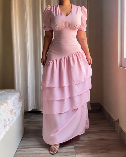 Senorita Baby Pink Ruffle Maxi Dress
