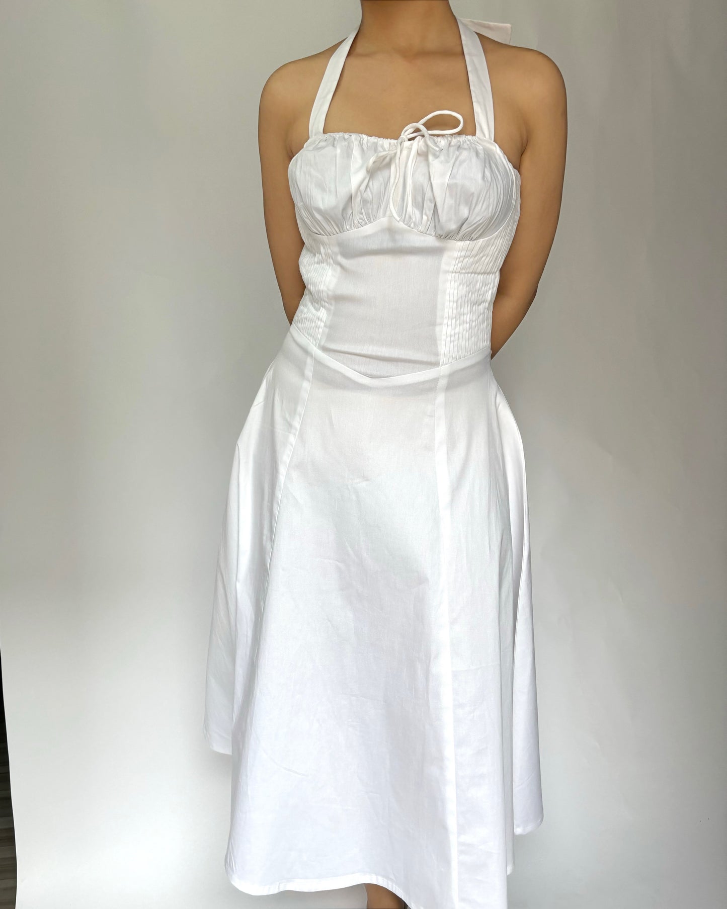 Elara White Halter Sundress