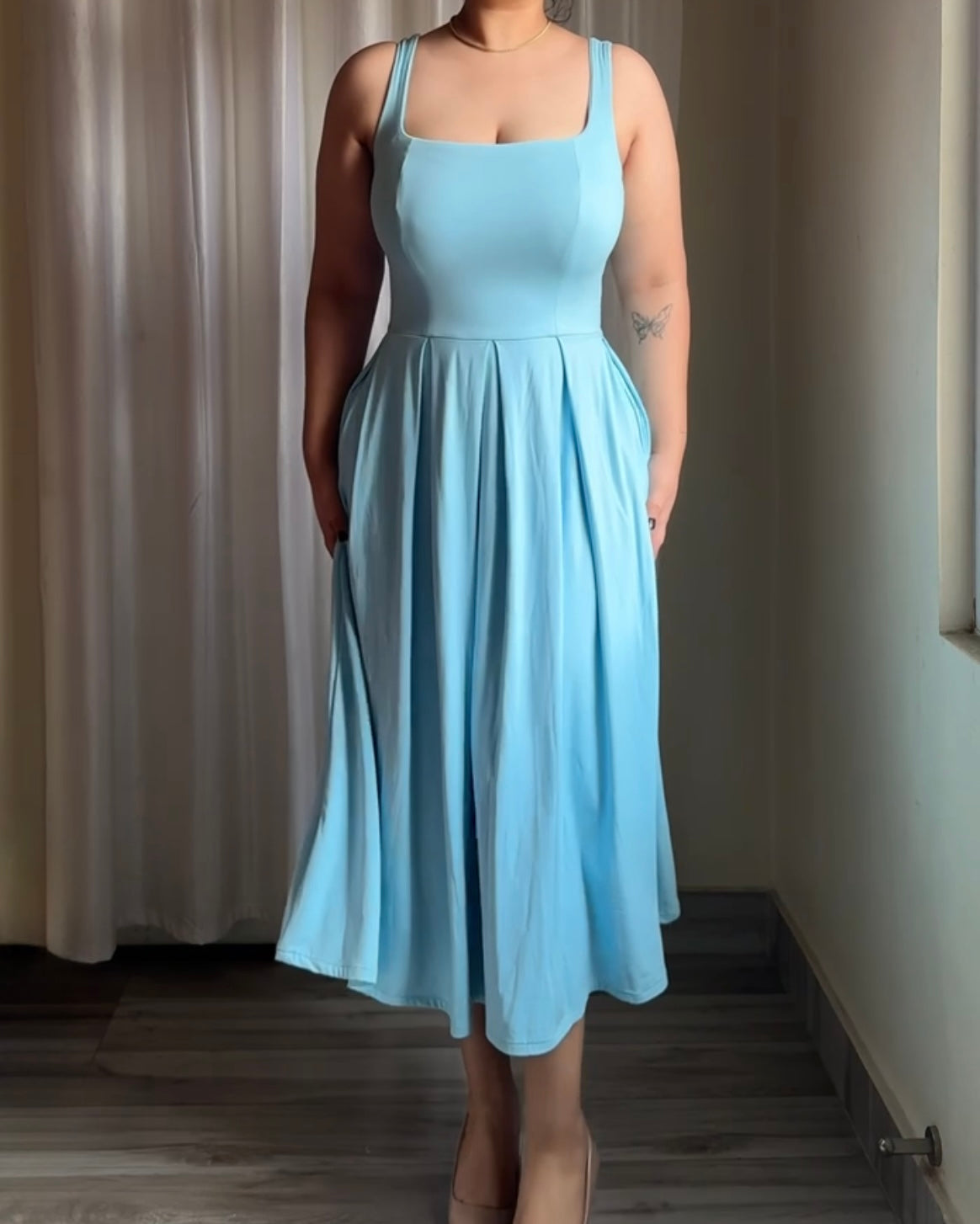 Annie Powder Blue Strappy Midi Dress