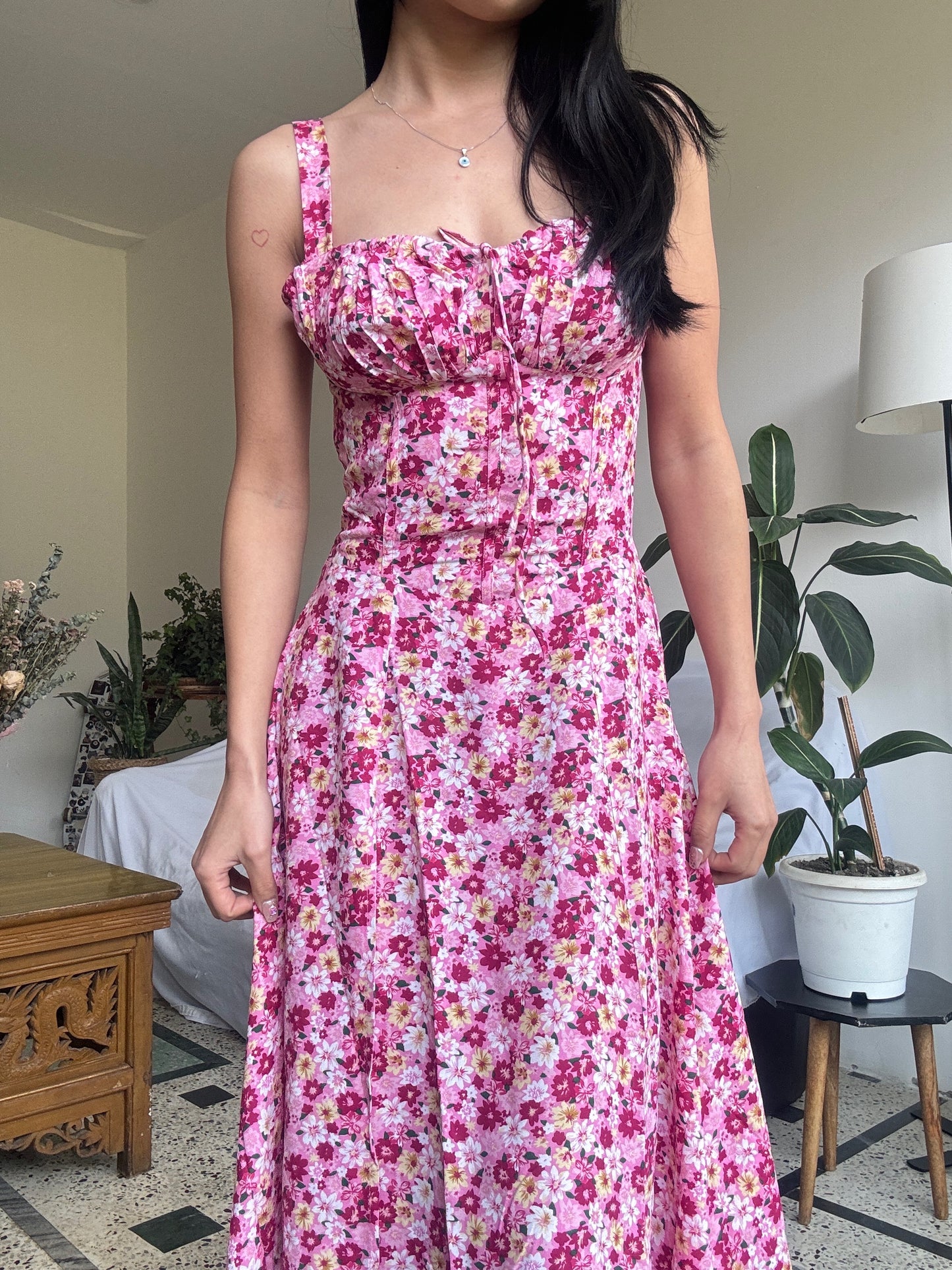 Sabrina Pink Floral Print Bustier Sundress