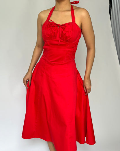 Elara Red Rose Halter Sundress