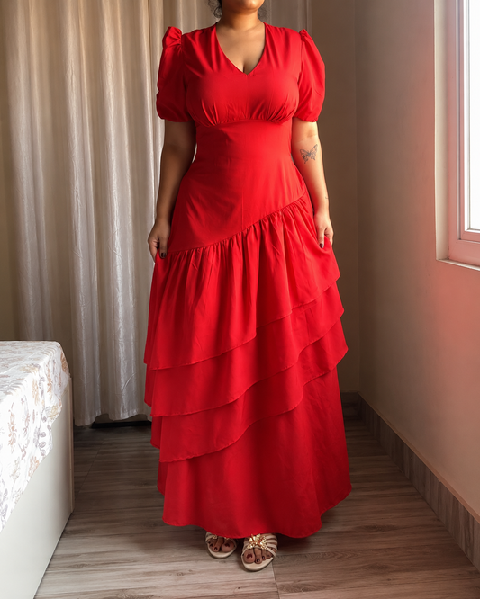 Senorita Red Ruffle Maxi Dress
