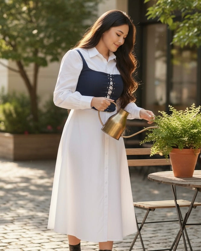 Luma White Cotton Corset Shirt Dress