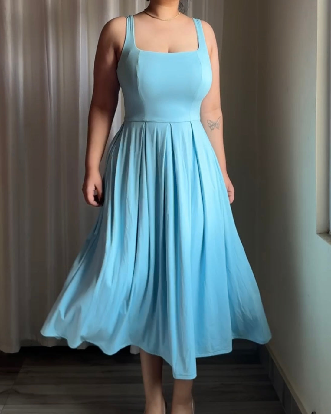 Annie Powder Blue Strappy Midi Dress
