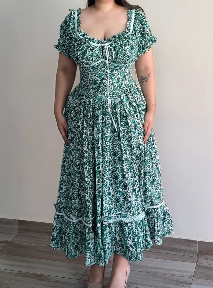 Belle Green Floral Print Sundress