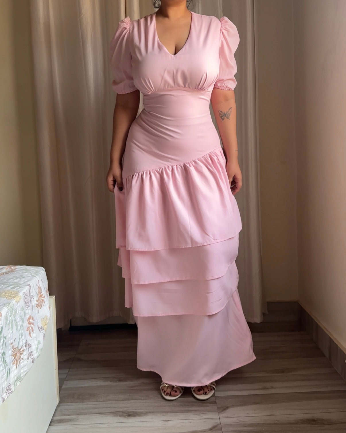 Senorita Baby Pink Ruffle Maxi Dress