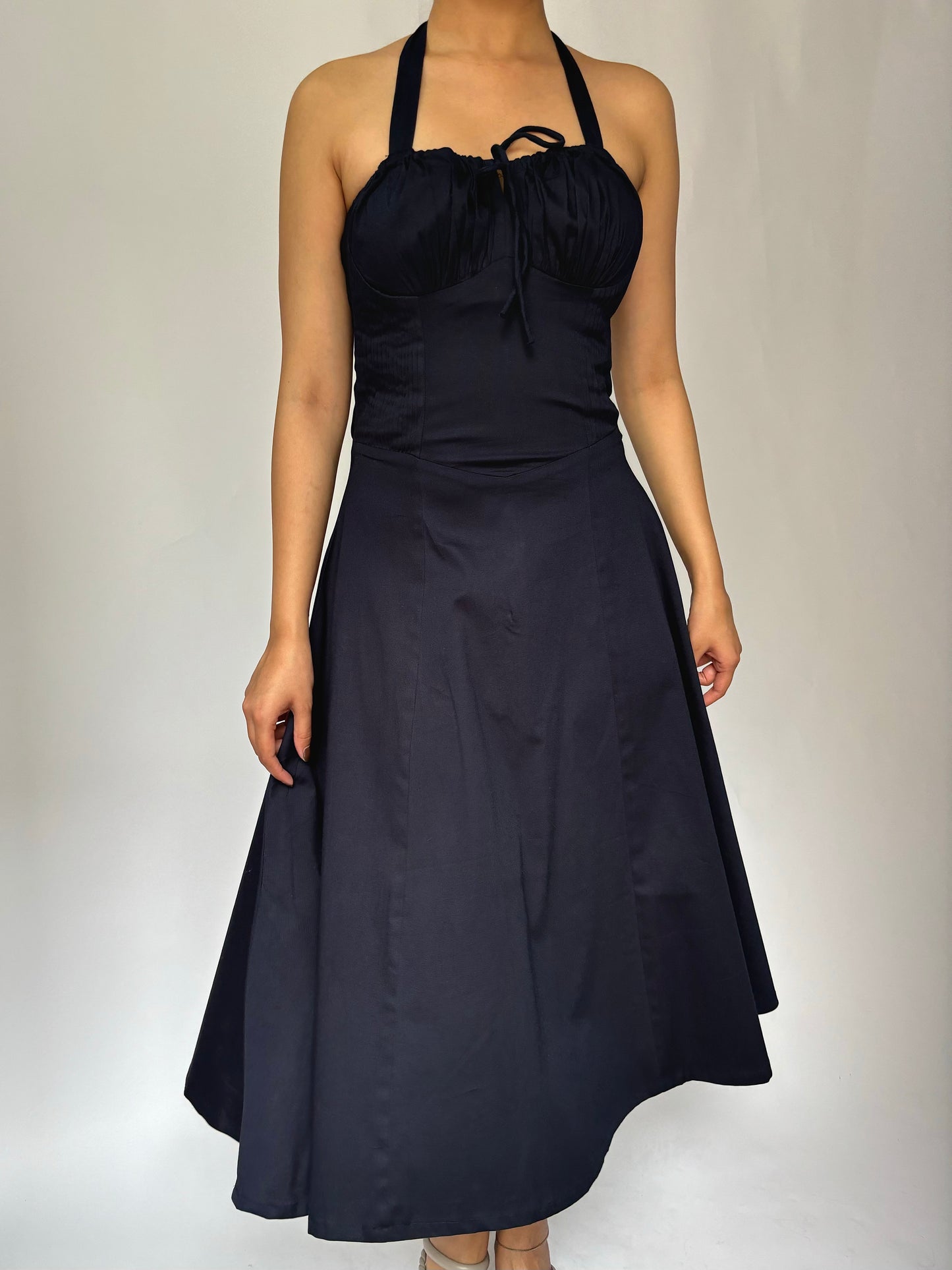 Elara French Navy Halter Sundress