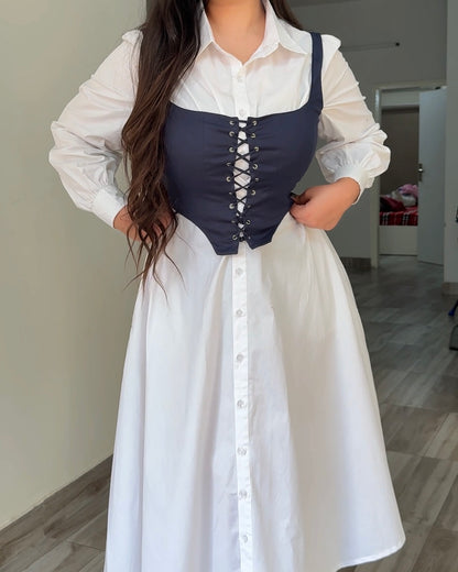 Luma White Cotton Corset Shirt Dress