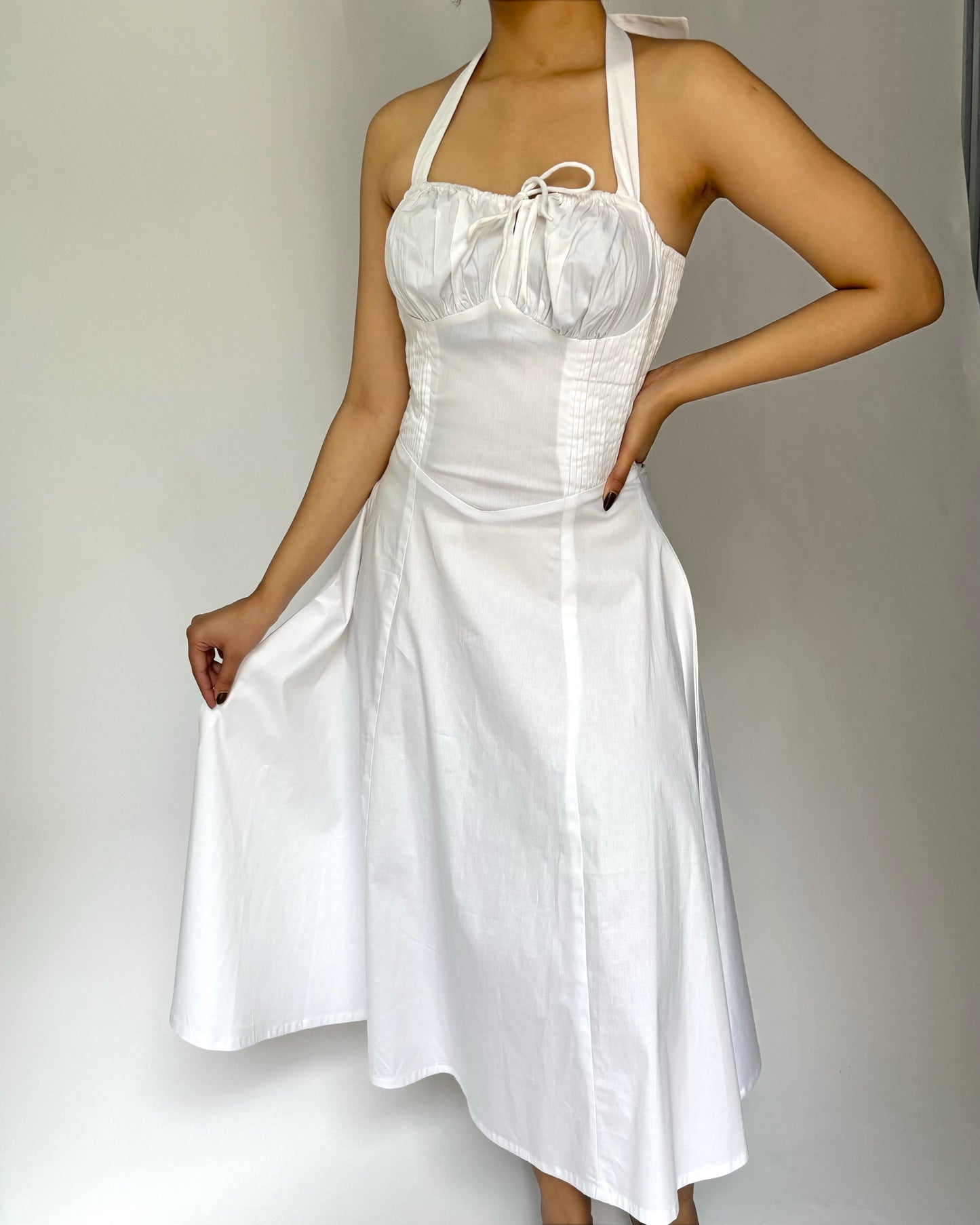 Elara White Halter Sundress