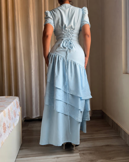 Senorita Powder Blue Ruffle Maxi Dress