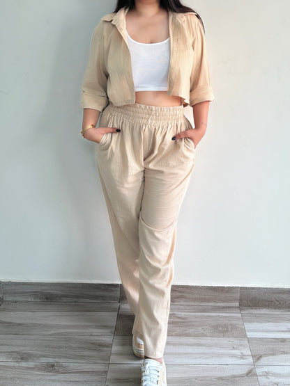 3 Piece Beige Cropped Casual Set