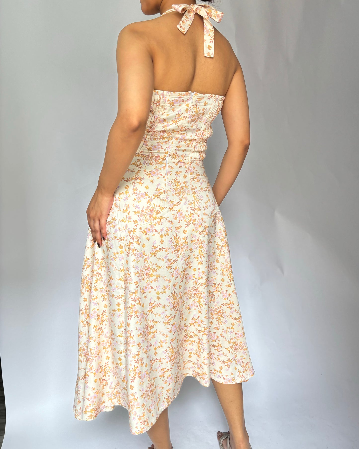 Elara Ivory Print Halter Sundress