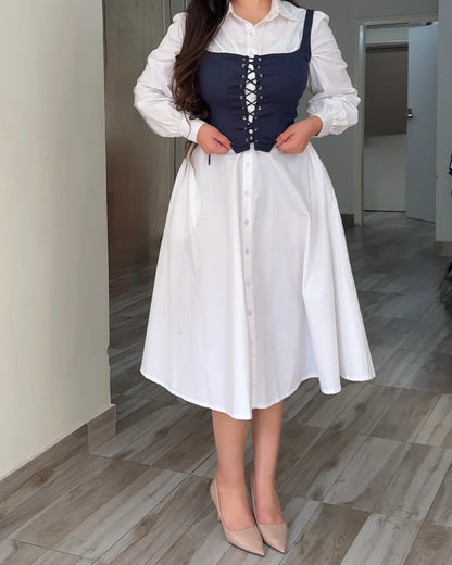 Luma White Cotton Corset Shirt Dress