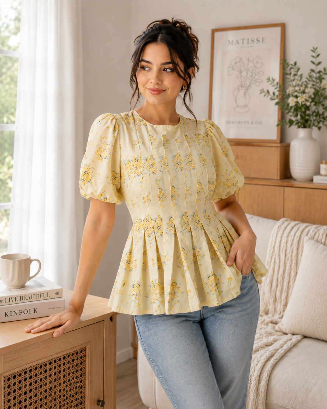 Catarina Yellow Floral Peplum Top