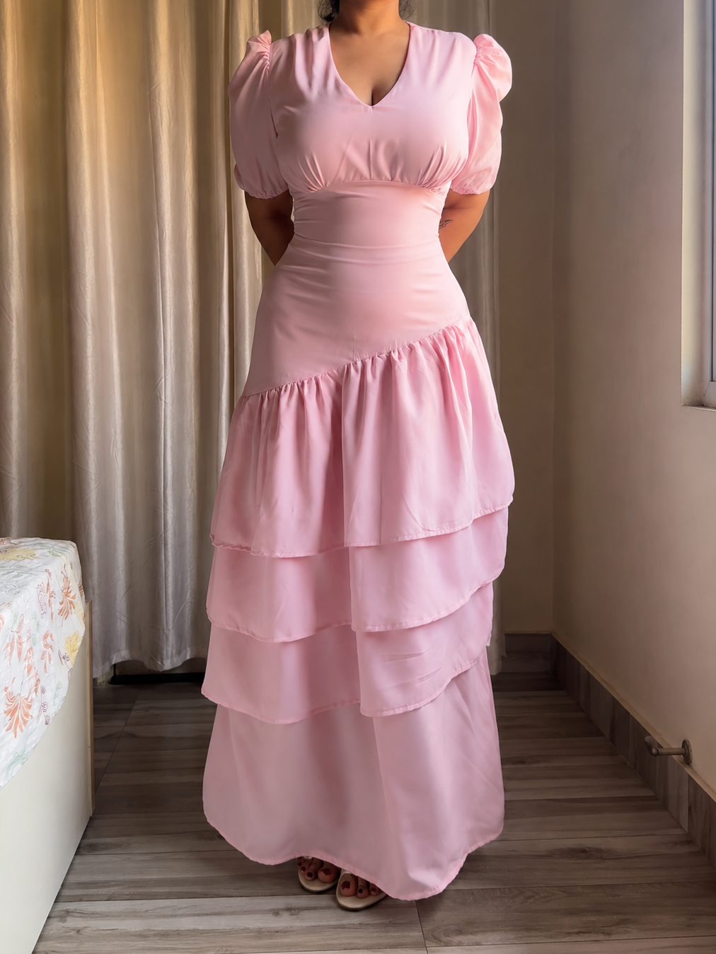Senorita Baby Pink Ruffle Maxi Dress