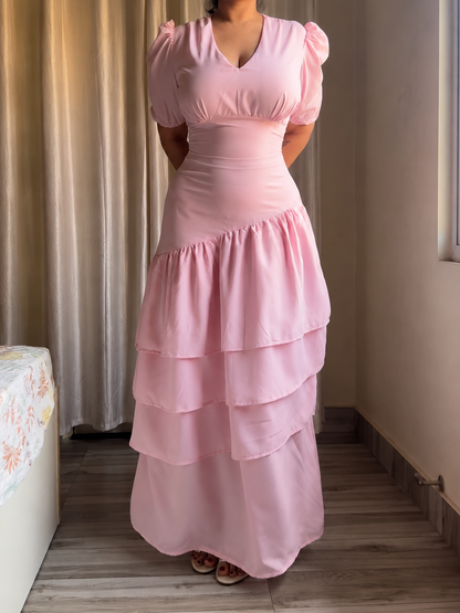 Senorita Baby Pink Ruffle Maxi Dress
