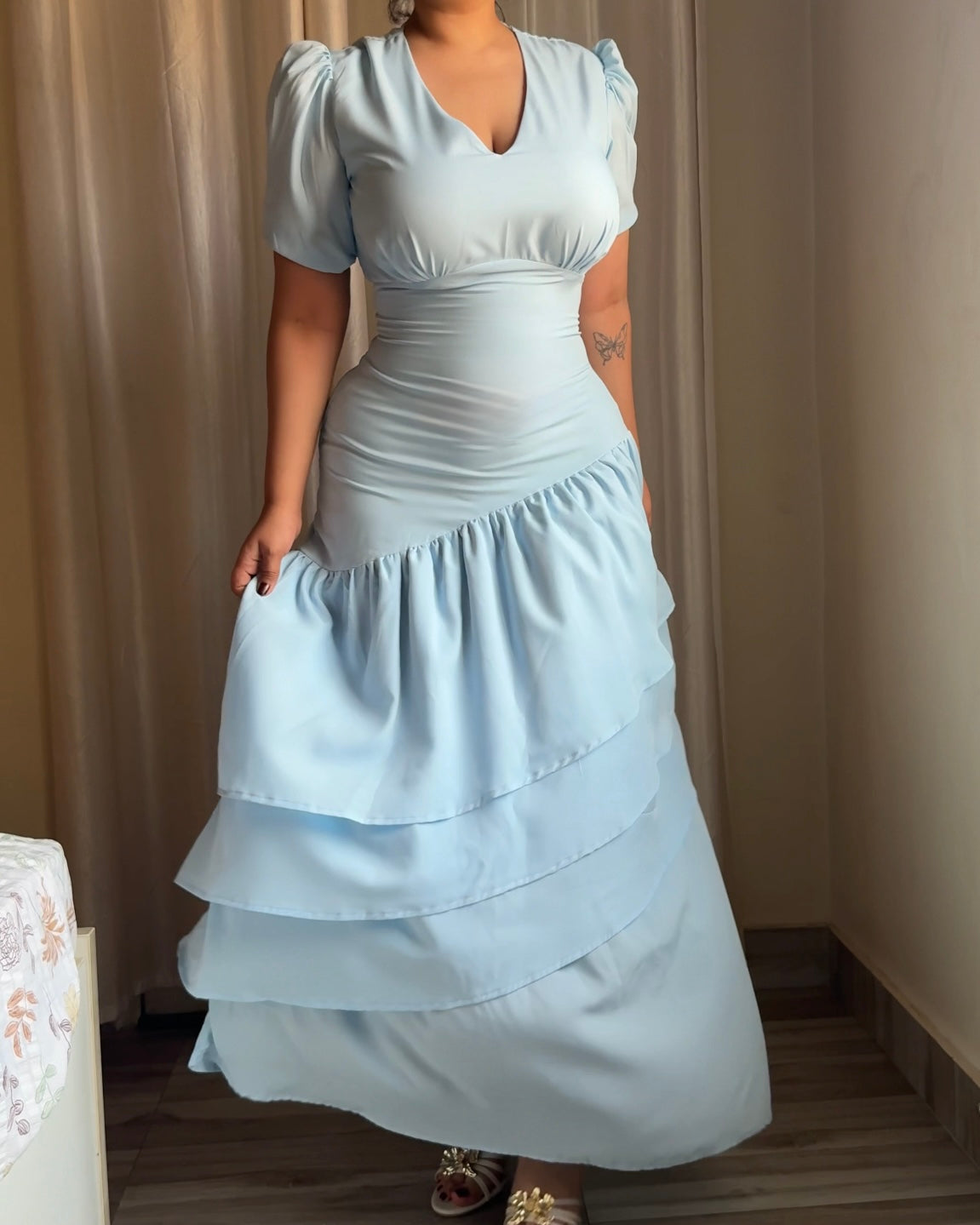 Senorita Powder Blue Ruffle Maxi Dress
