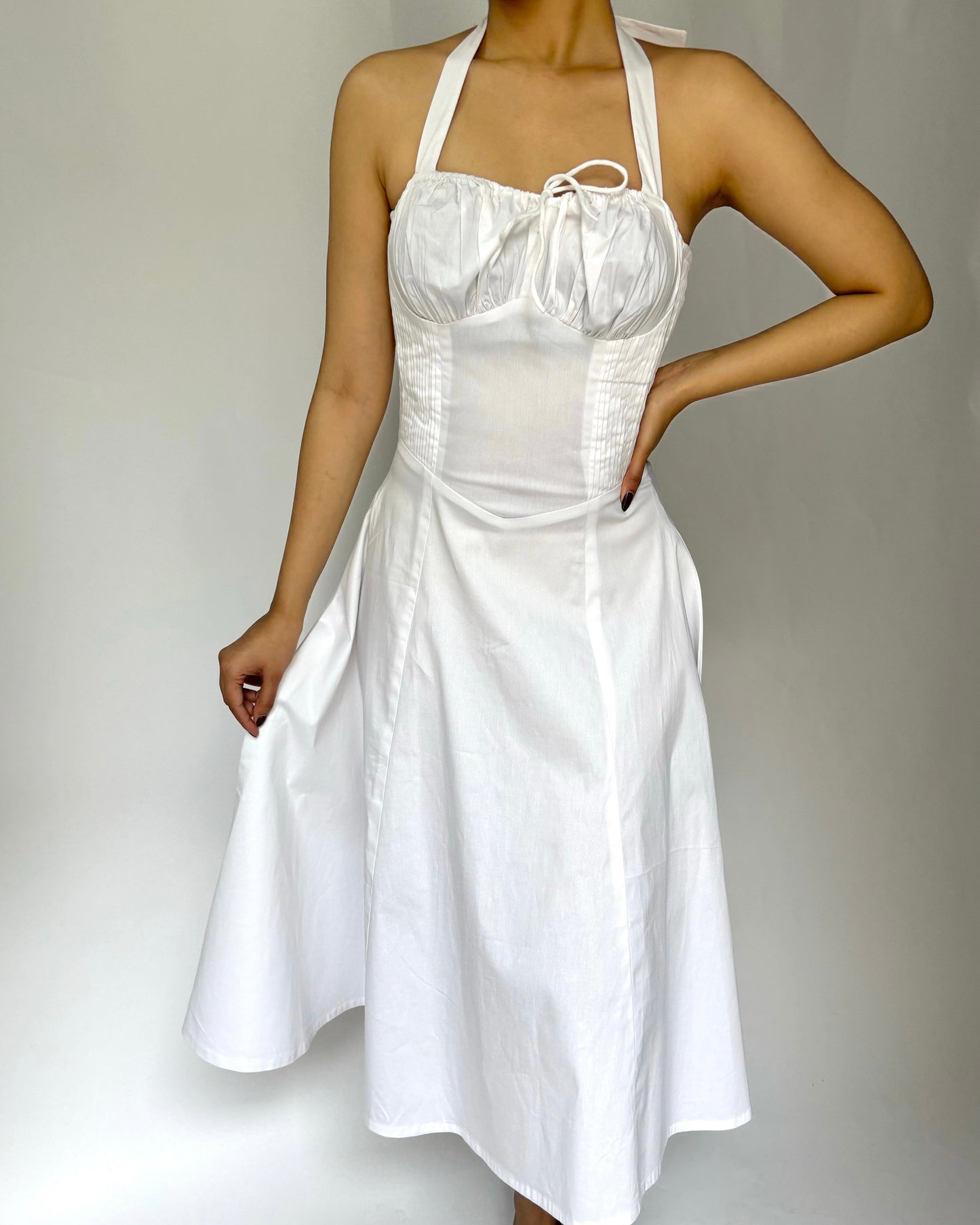 Elara White Halter Sundress