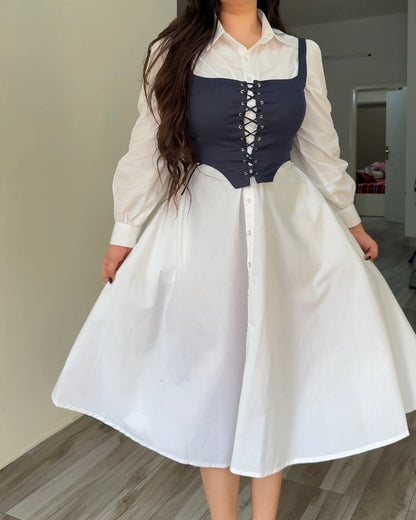 Luma White Cotton Corset Shirt Dress