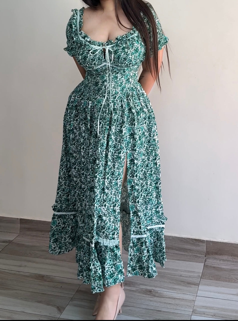 Belle Green Floral Print Sundress