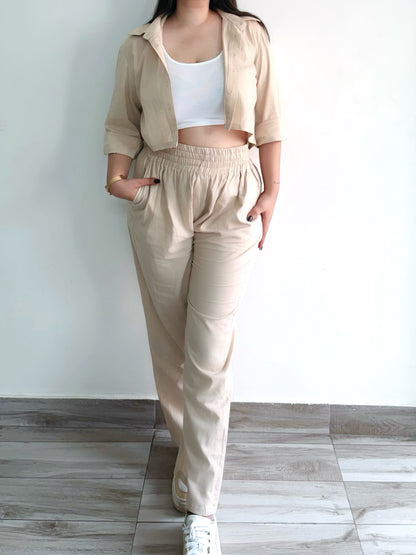 3 Piece Beige Cropped Casual Set
