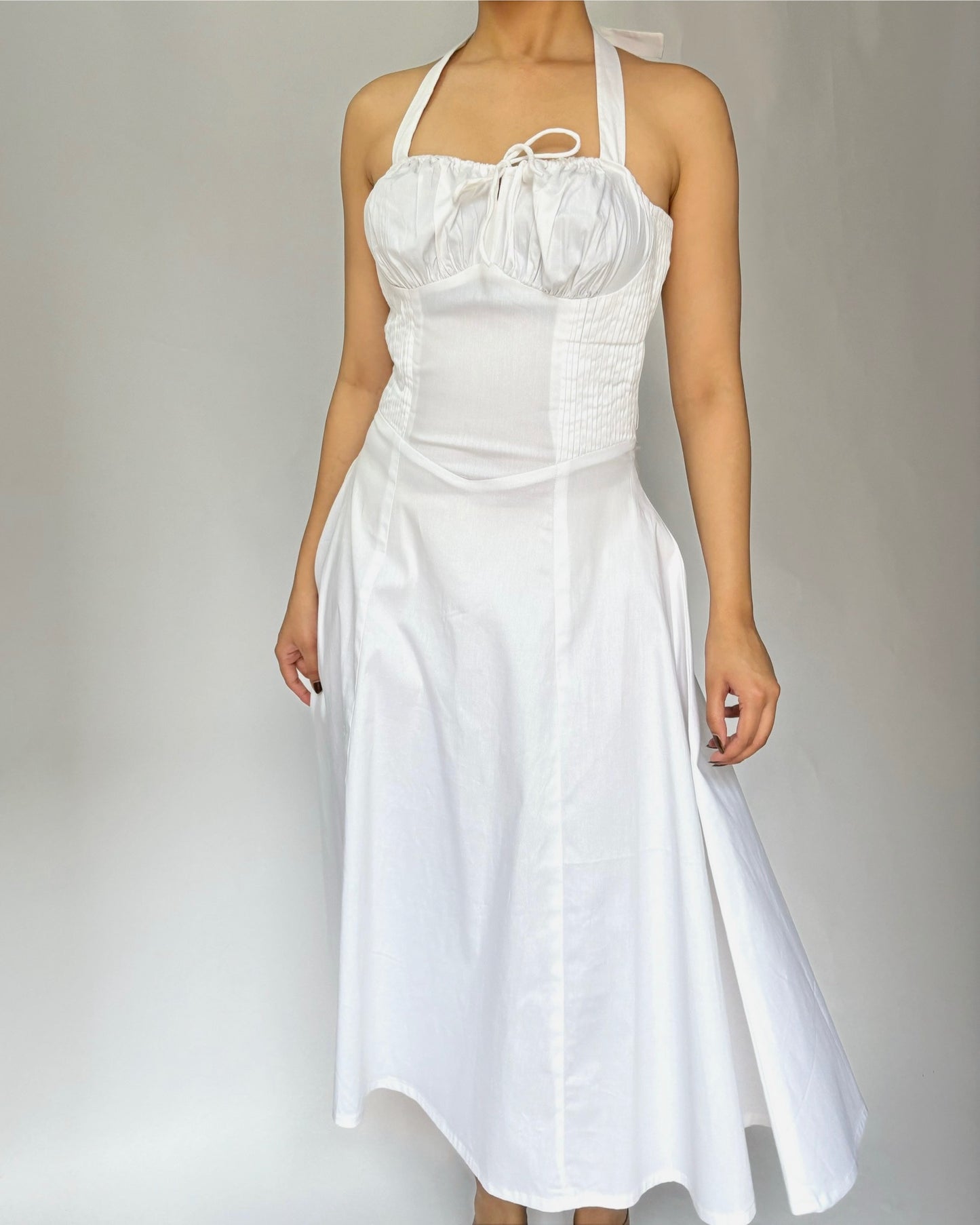 Elara White Halter Sundress