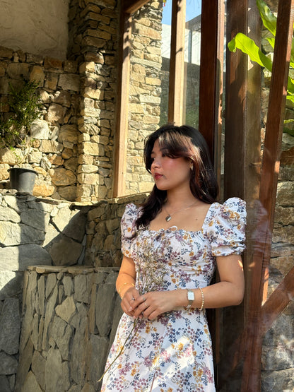 Tallulah Daisy Floral Print Puff Sleeves Midi Sundress