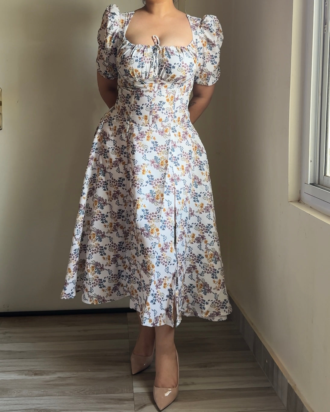 Tallulah Daisy Floral Print Puff Sleeves Midi Sundress