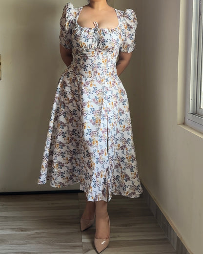 Tallulah Daisy Floral Print Puff Sleeves Midi Sundress