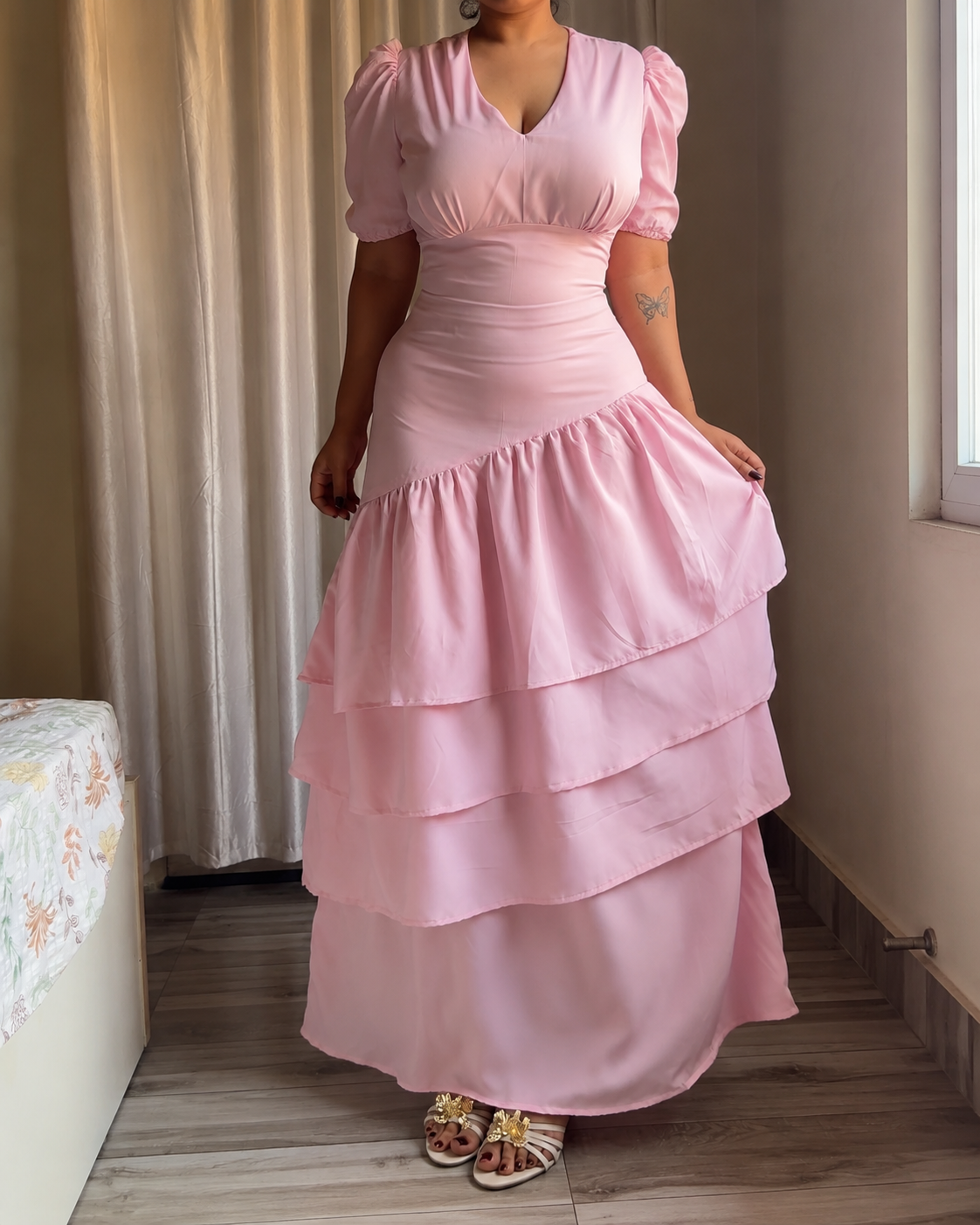 Senorita Baby Pink Ruffle Maxi Dress