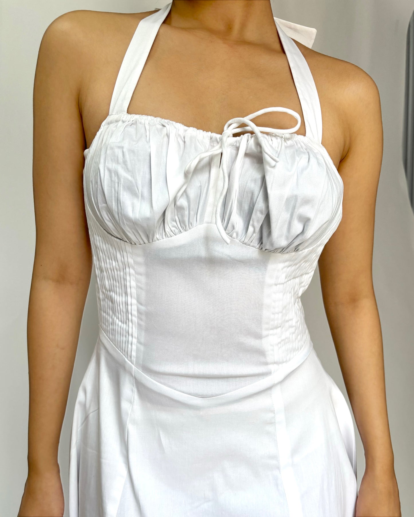 Elara White Halter Sundress